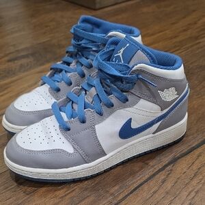 Nike Air Jordan 1 Mid 'Cement Grey True Blue' Youth Sneakers